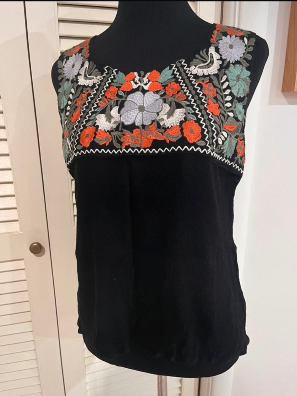 THML Black Embroidered Floral Sleeveless top